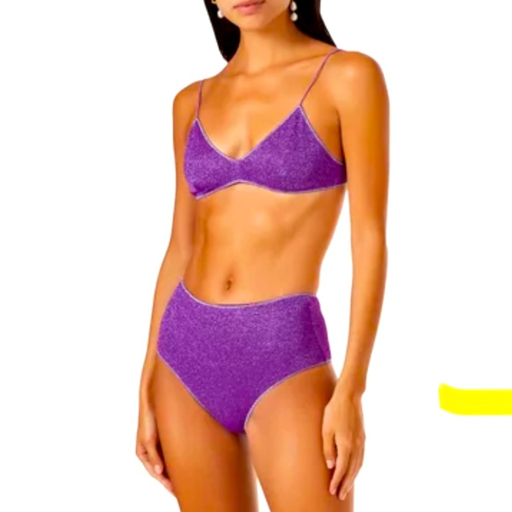 Oseree Purple Sparkle High-Waist Bikini